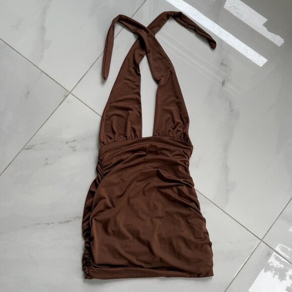 SHEIN | Mini Dress | Small | Brown | High Stretch Backless Bodycon - Picture 2 of 7